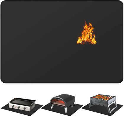 Uewpv heat-resistant mat under BBQ grill, 24x16in, protects surfaces from heat.