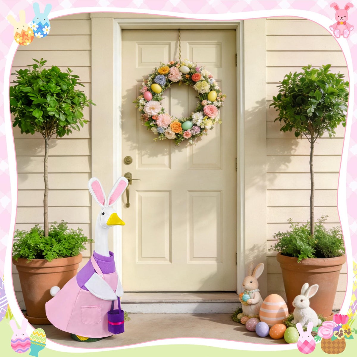 Ueyben 23-inch porch goose outfit fits most cement or plastic lawn geese.