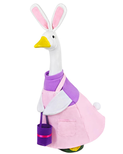 Ueyben Easter Bunny Goose Outfit dress on a 23-inch goose for festive porch decoration.