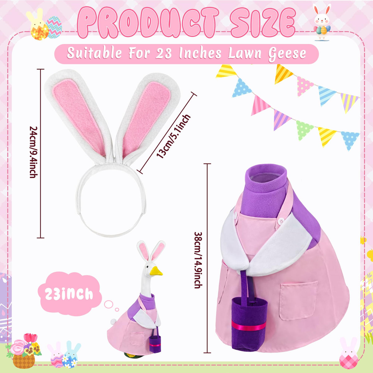Ueyben fluffy tail detail on outdoor goose for a classic bunny look.
