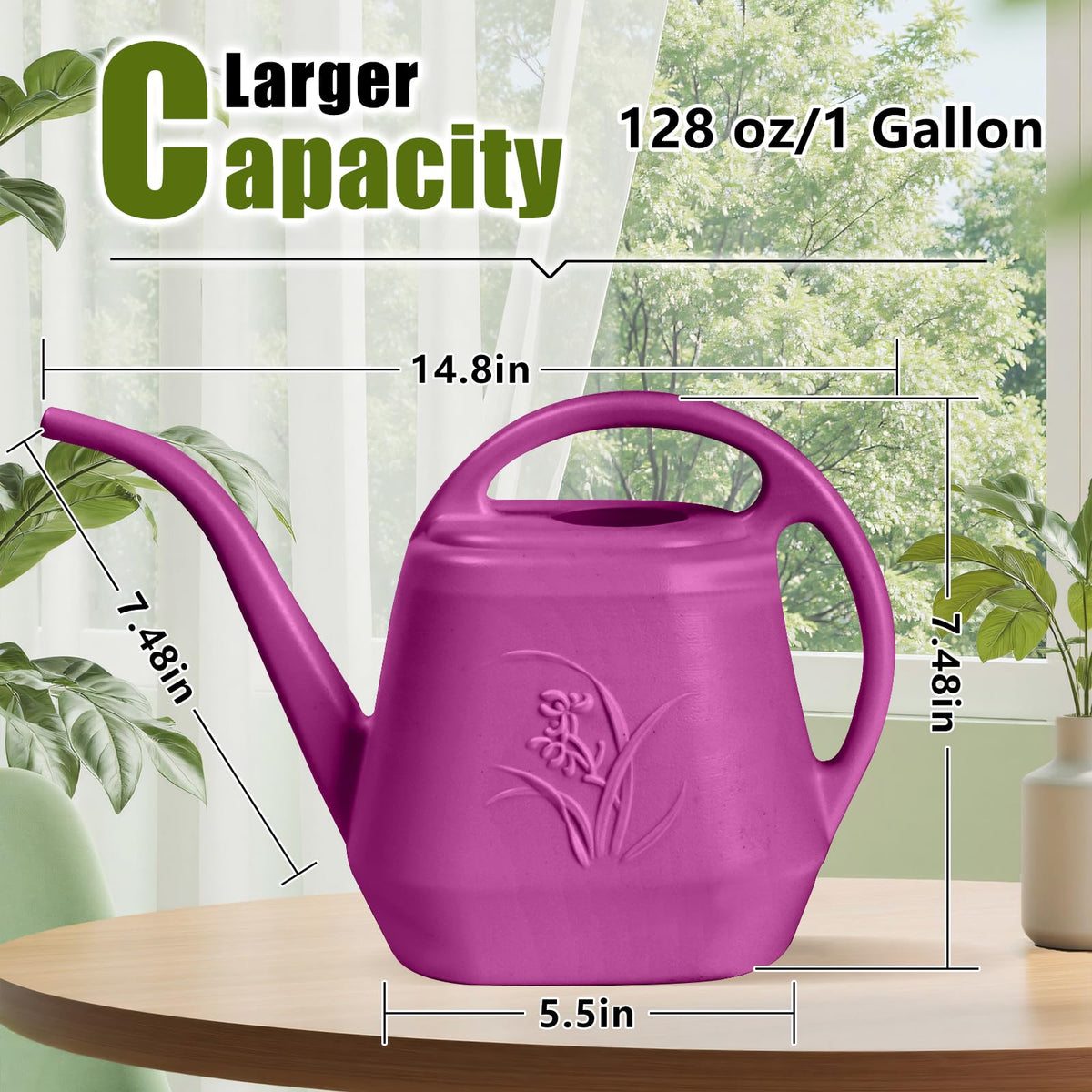 UFANME watering can with top carry handle for easy lifting.