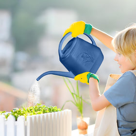 UFANME blue 1-gallon watering can with ergonomic design for versatile use.