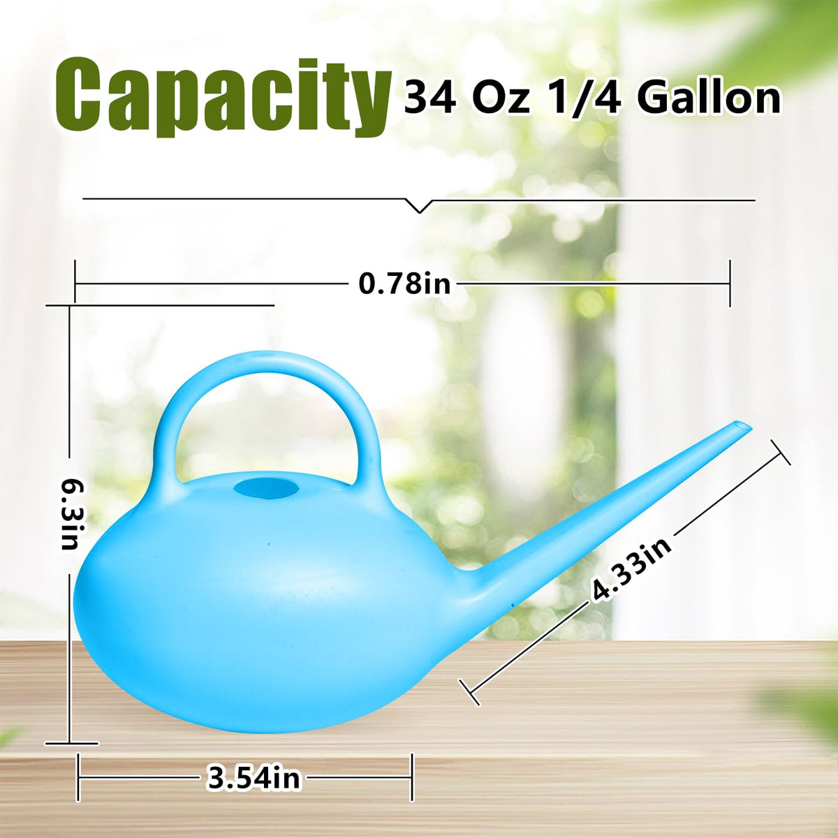 UFANME watering can blue side view with ergonomic handle for comfort.