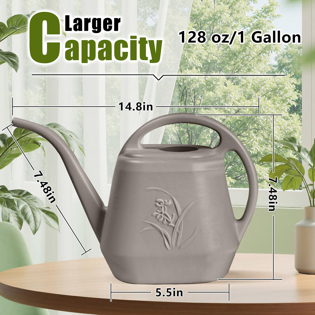 UFANME watering can top handle provides comfortable grip for frequent watering.