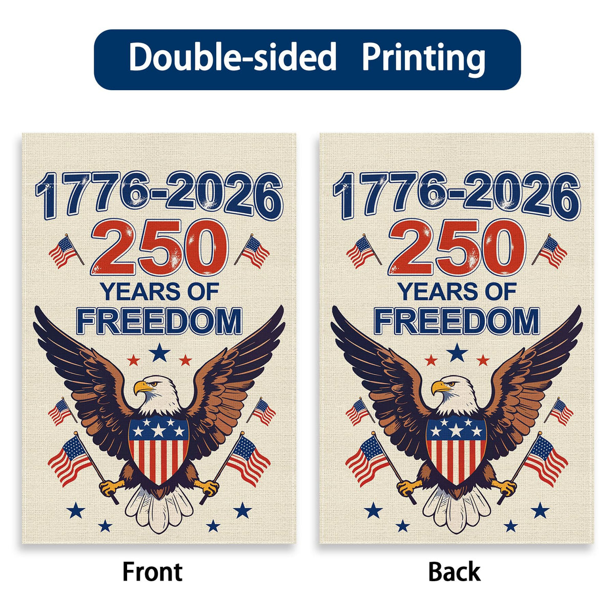 Uflashmi 250 anniversary flag close-up reveals burlap texture for lasting outdoor use.