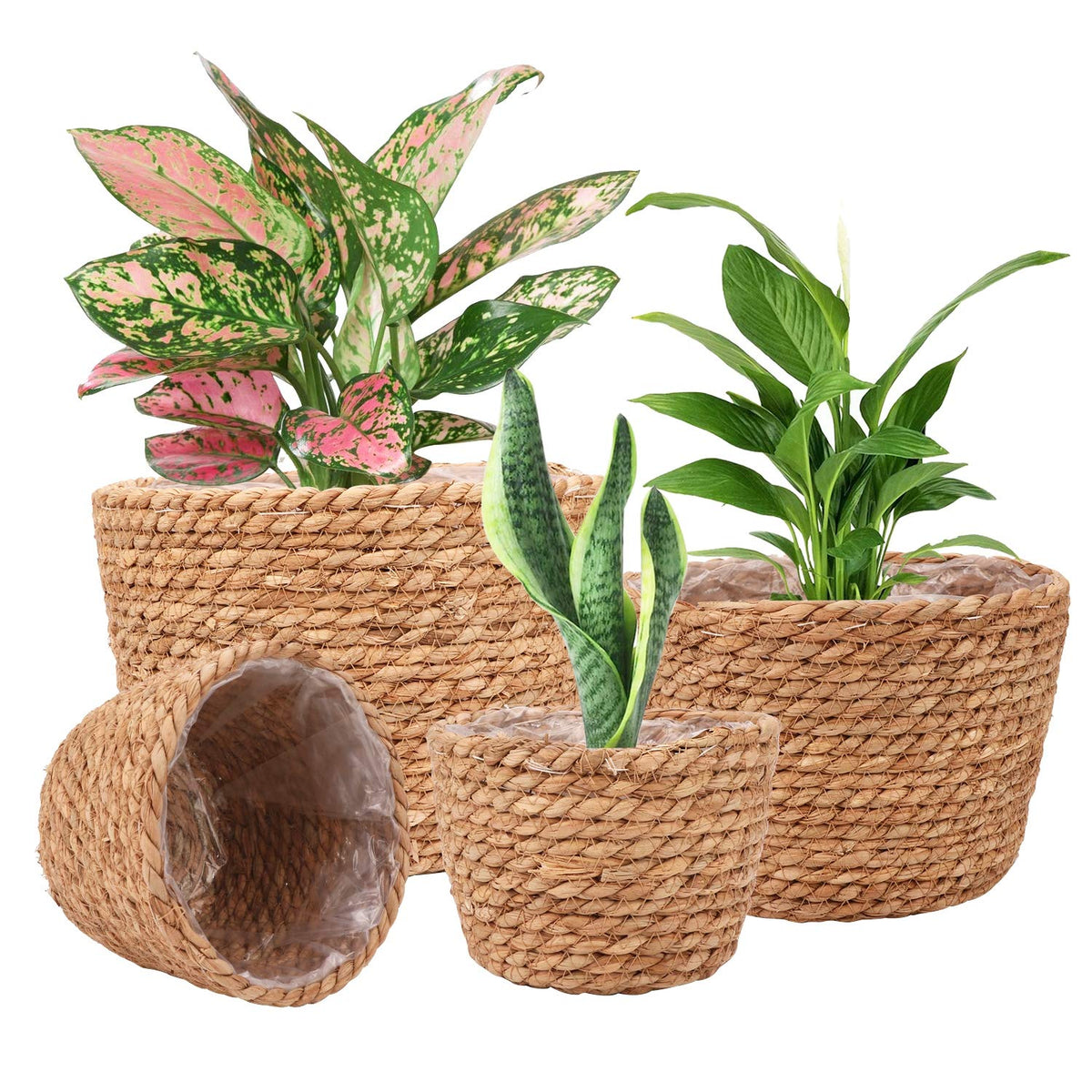 Ufrount Seagrass Planter Basket for indoor greenery and rustic decor.