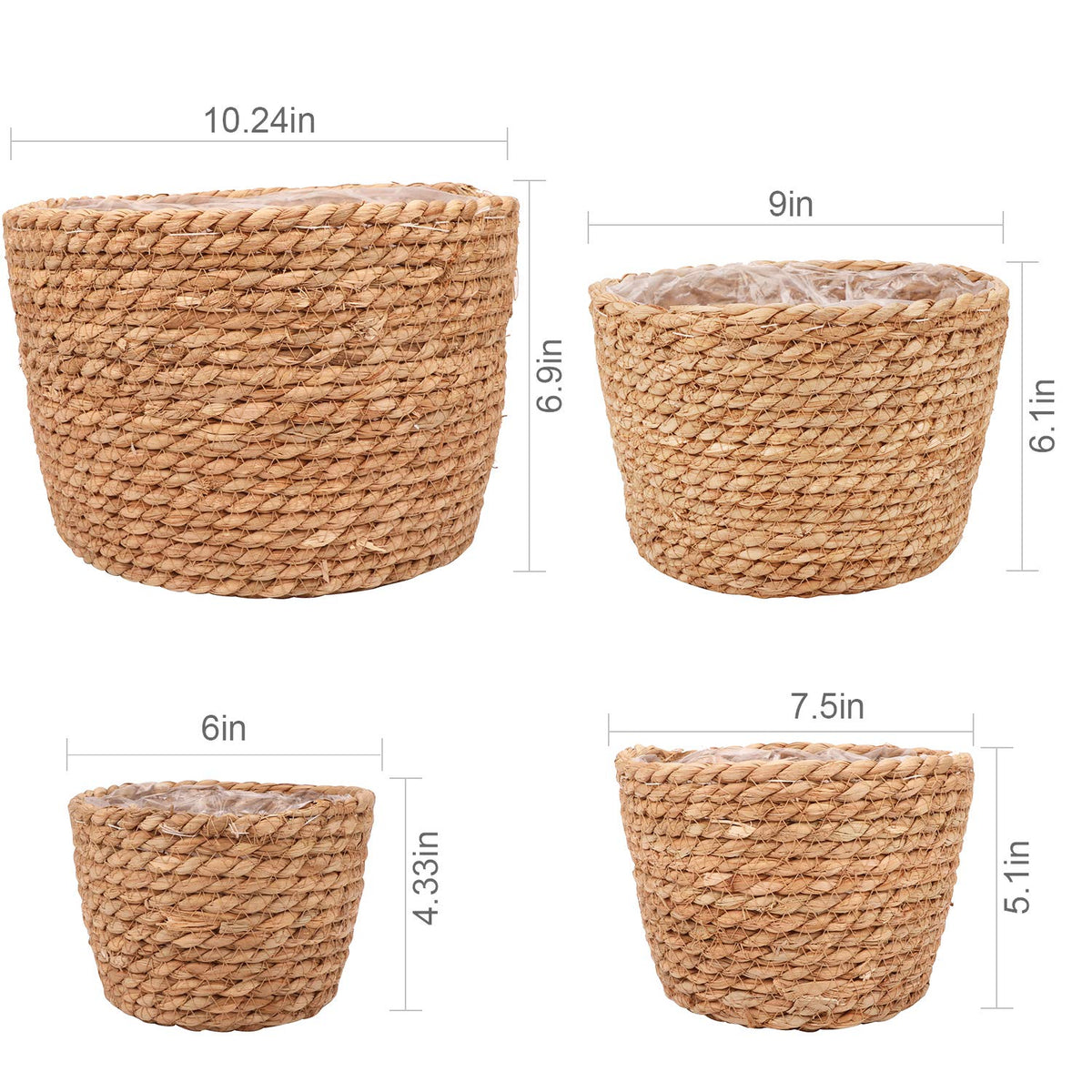 Ufrount Seagrass Planter Basket with waterproof liner for real or artificial plants.