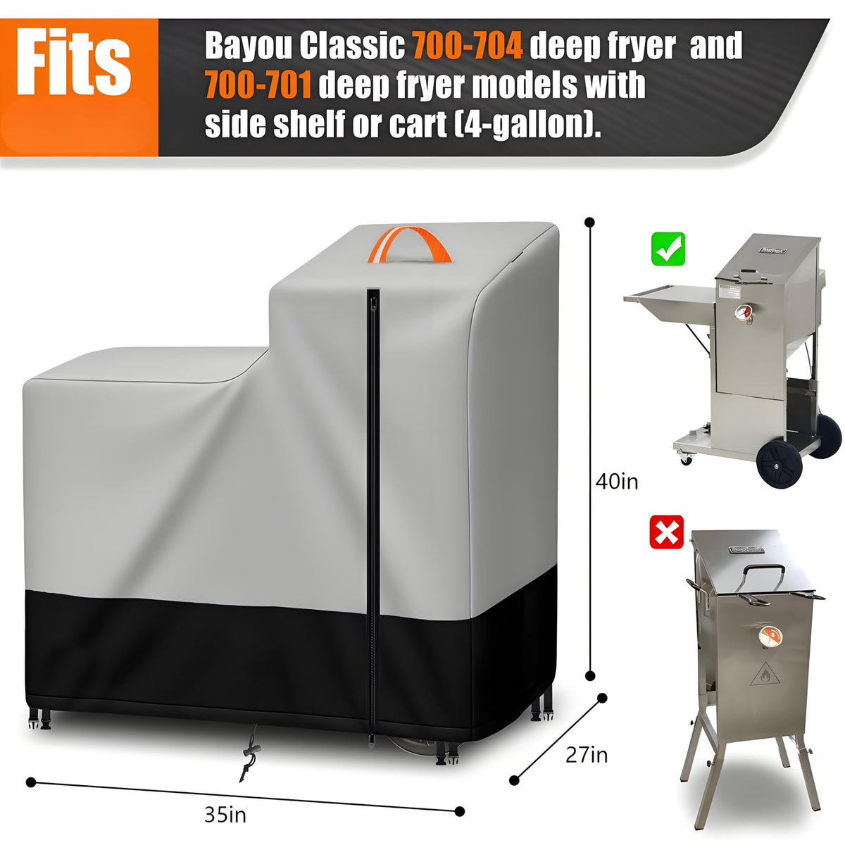 UGCPhyth deep fryer cover on a Bayou Classic 700-701 cart guards against rain and sun exposure