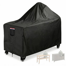 UGKUIH Big Green Egg Cover on a 60-inch table protects against rain and dust.