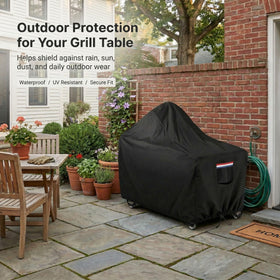 Waterproof UGKUIH cover shields the 60-inch table from moisture and debris.