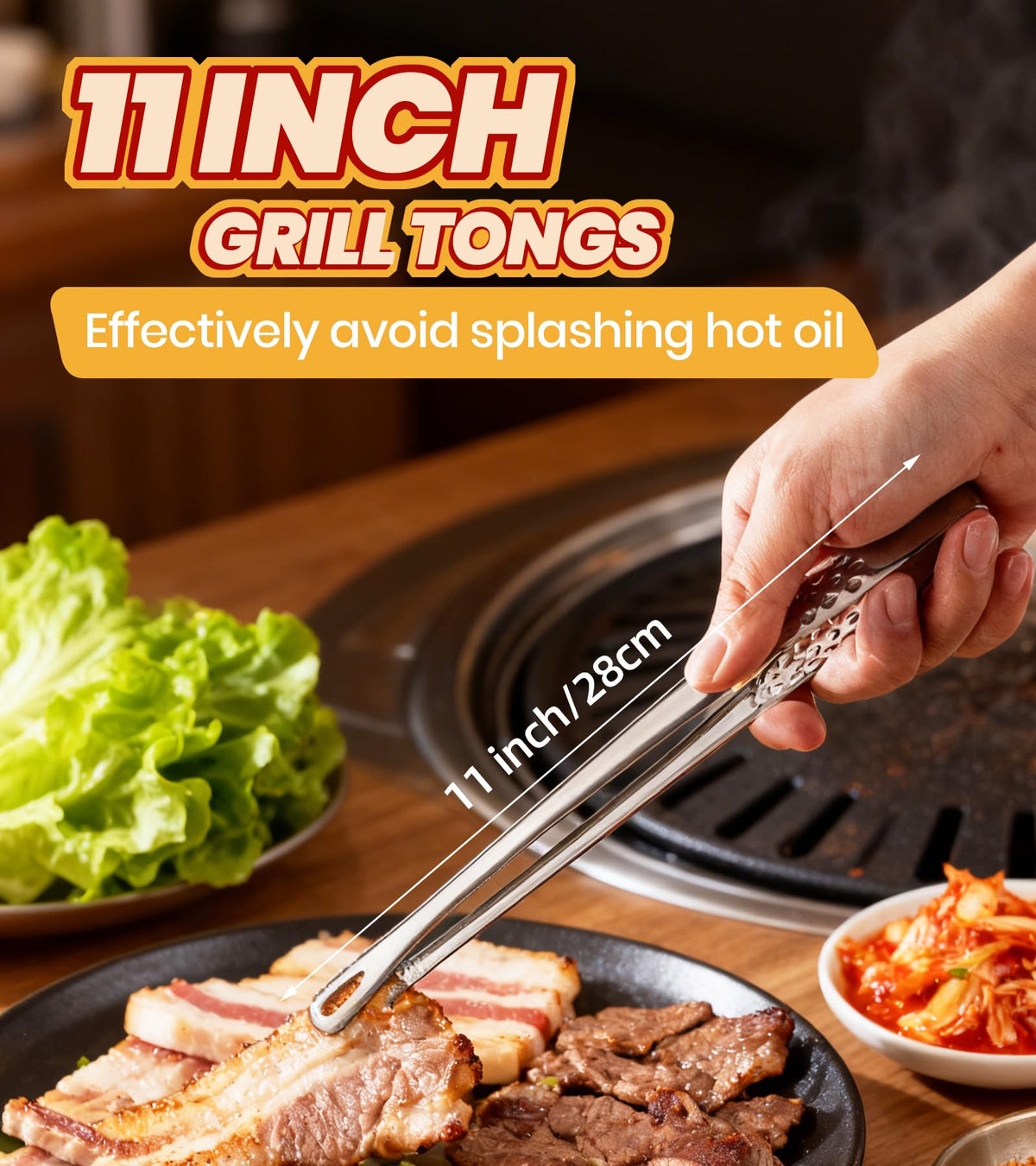 UGotit 11-inch tongs tip closeup highlights fine grip for delicate foods.