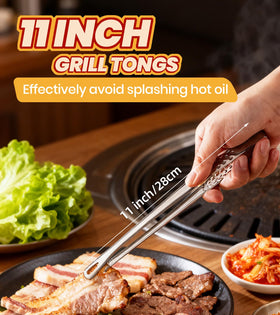 UGotit 11-inch tongs tip closeup highlights fine grip for delicate foods.