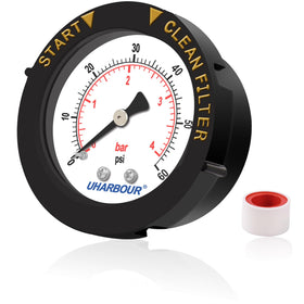 Uharbour pool pressure gauge with 2-inch dial back-mount for accurate readings.