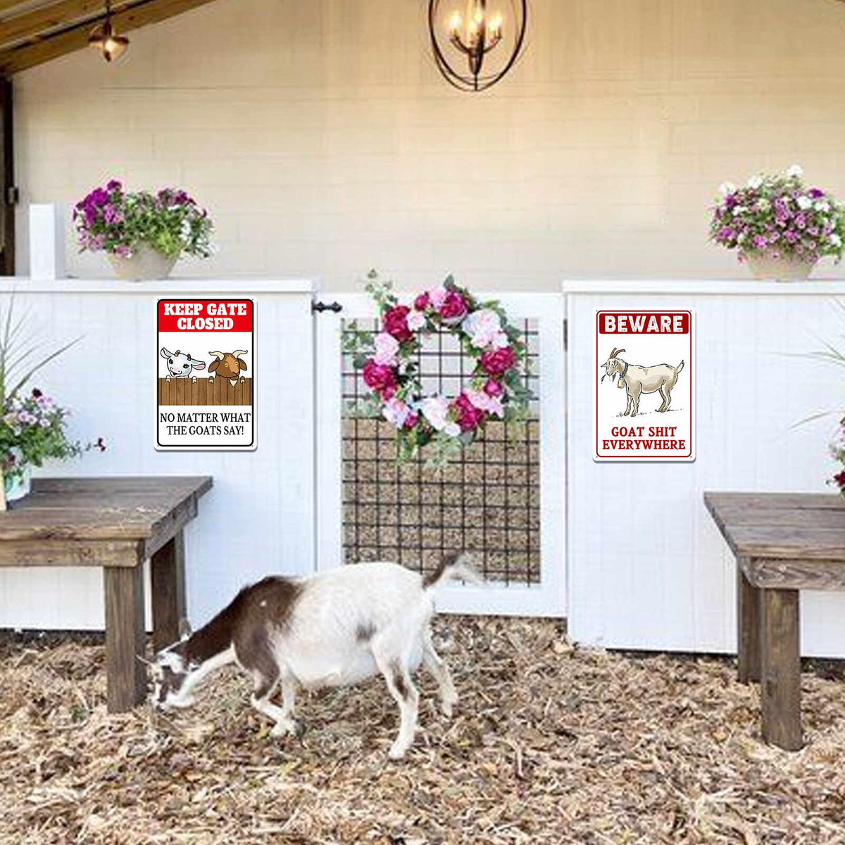 uhdvwtp goat sign shows pre-drilled holes for quick secure mounting