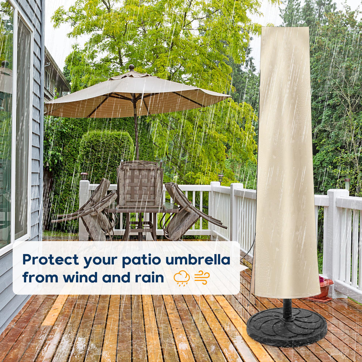 uHousDeco all-weather protection for outdoor umbrellas during rain snow and sun.