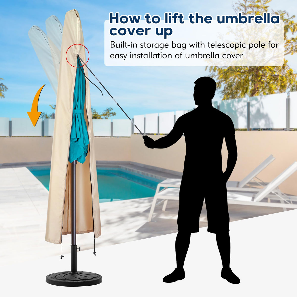 uHousDeco windproof bottom with drawstring secures umbrella during windy days.