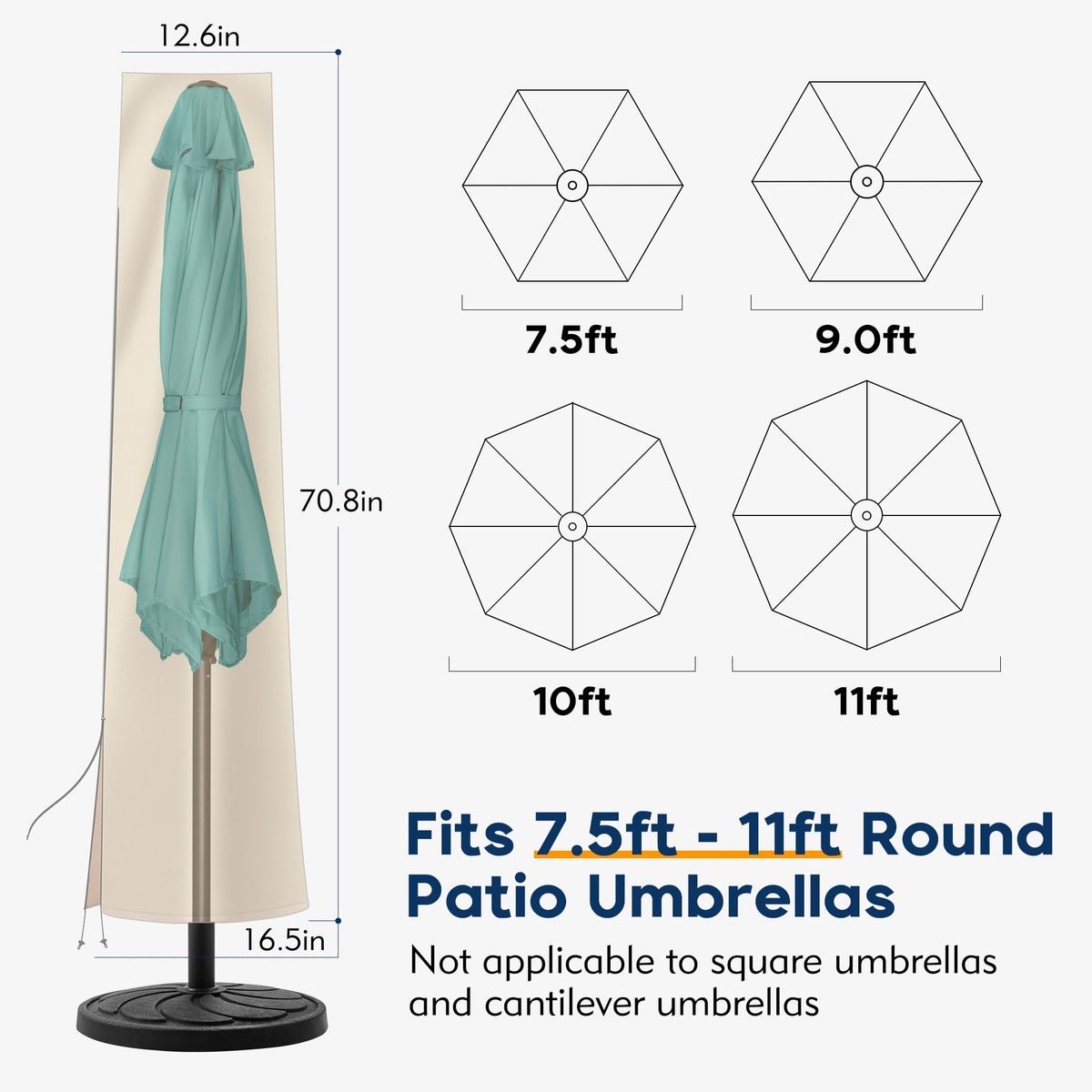 uHousDeco beige umbrella cover with high-quality zipper for reliable waterproof protection.