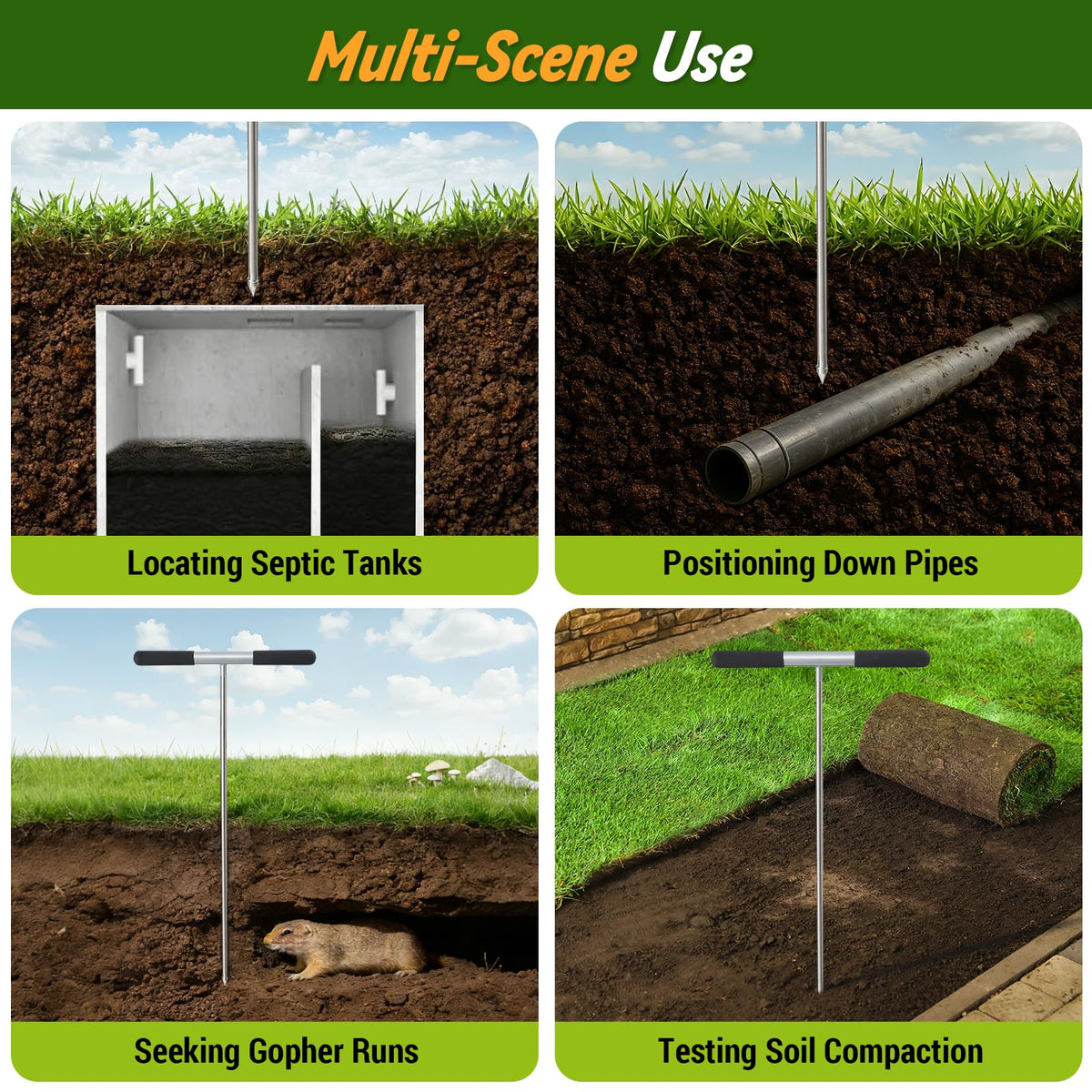 UIABOPZ soil probe rod ergonomic grip reduces palm fatigue during use.