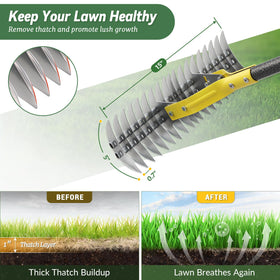 UIABOPZ Thatch Rake adjustable angle for aggressive or gentle raking.