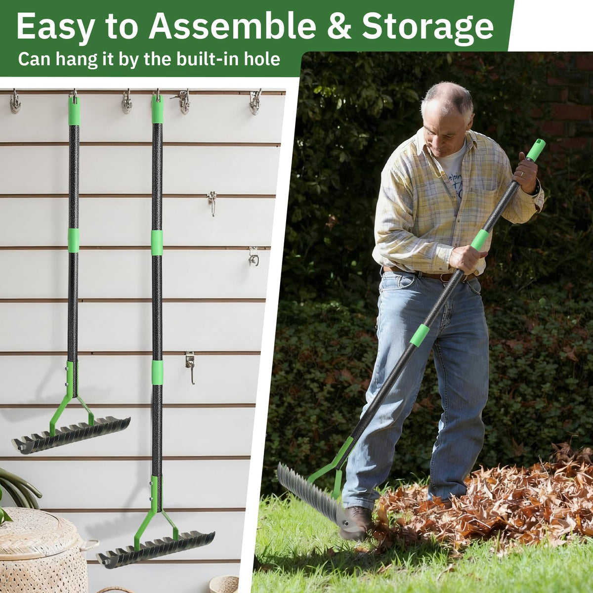 UIABOPZ Thatch Rake assembles quickly for convenient setup