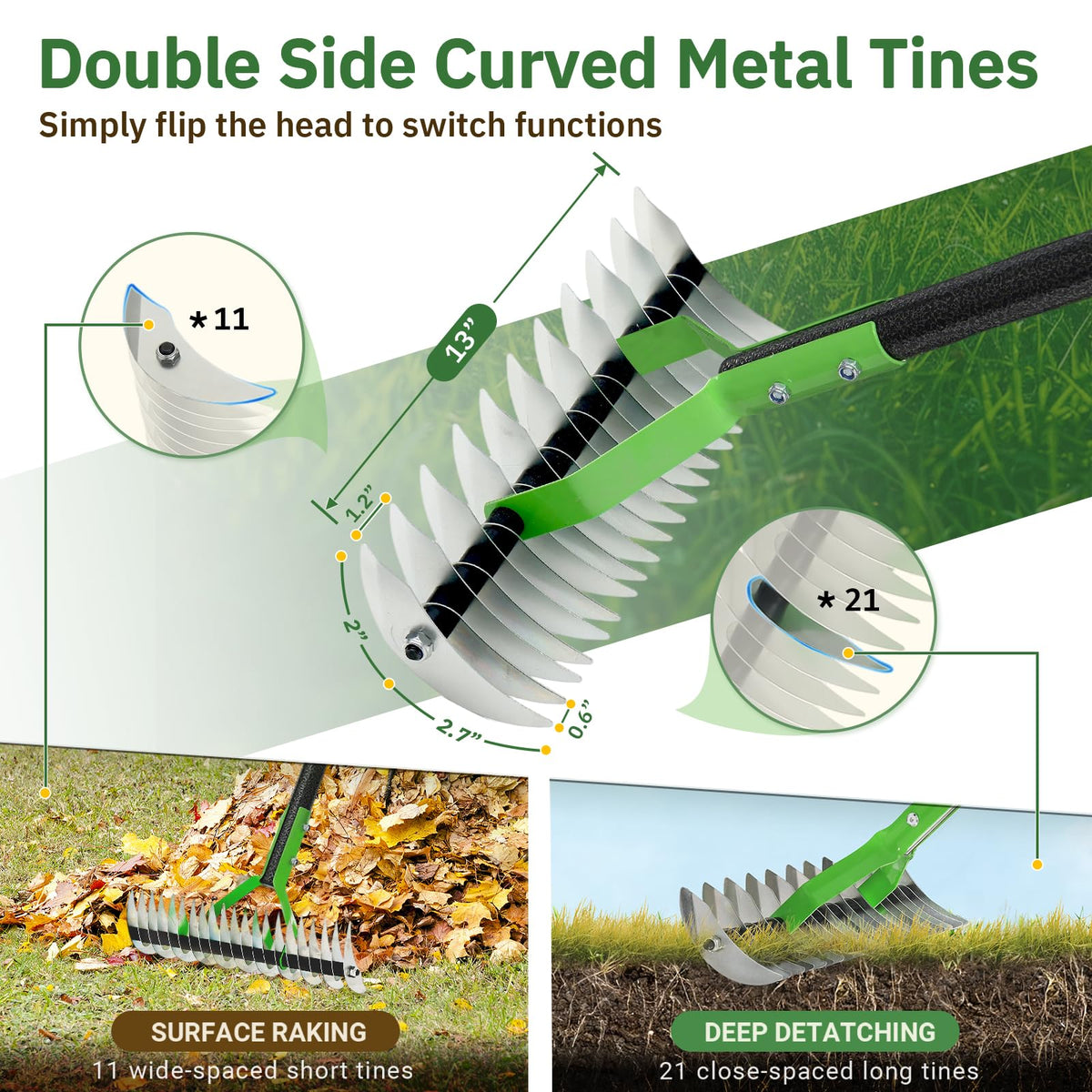 UIABOPZ Thatch Rake heavy-duty steel with rust-resistant coating
