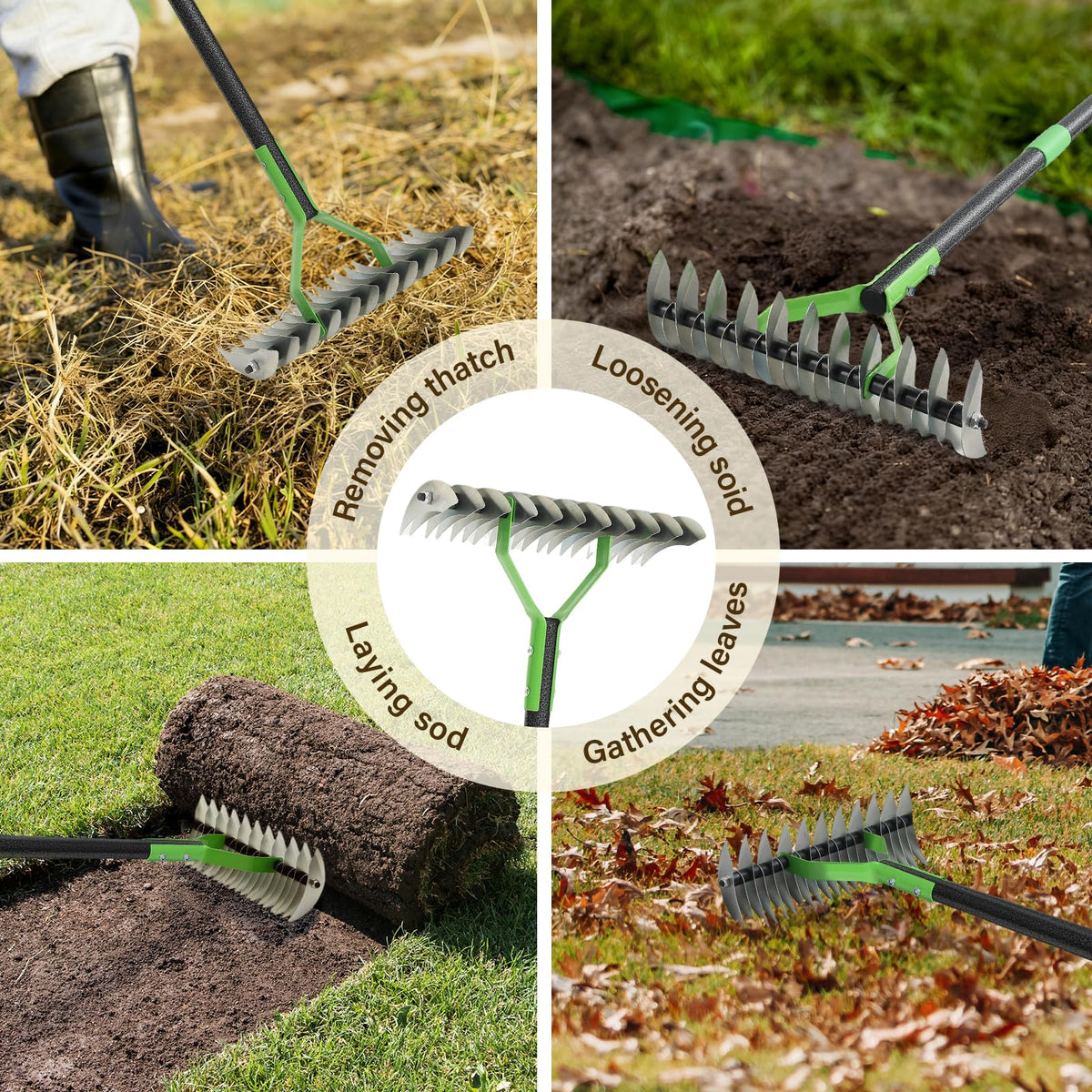 UIABOPZ Thatch Rake stores easily with built-in hanging hole