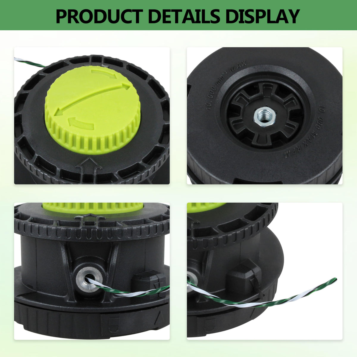 Uietuc bump feed head close-up detail reveals durable plastic construction