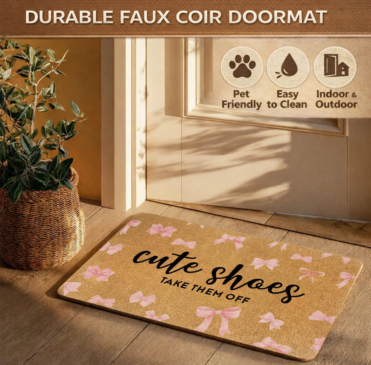 Uilatyu faux coir doormat with dirt-scrape surface for clean entryways.
