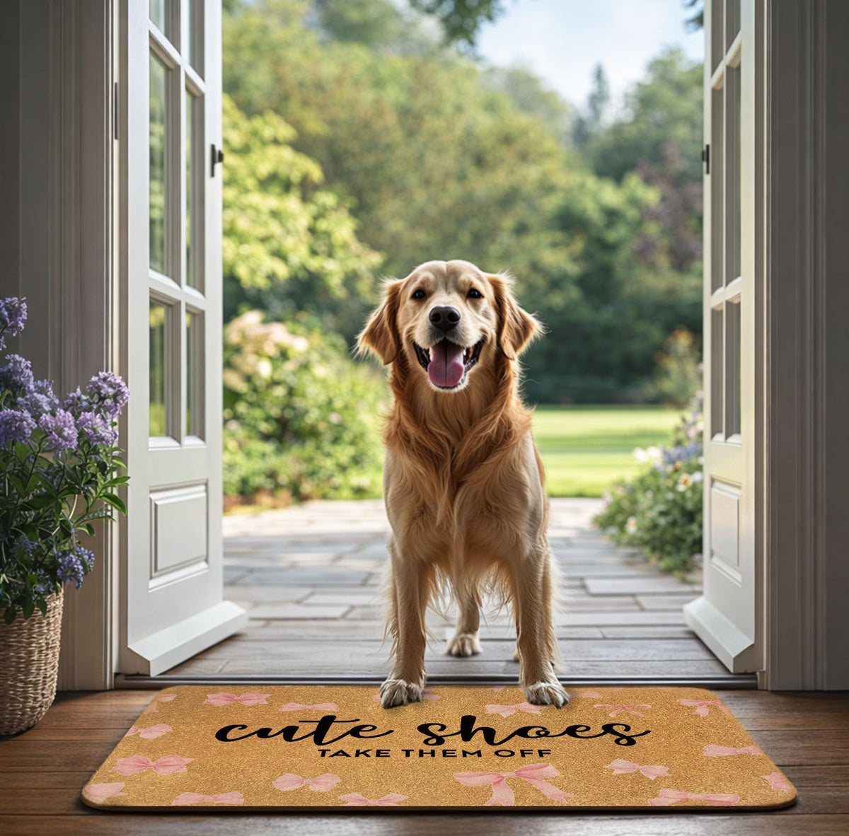 Uilatyu indoor-outdoor pink door mat blends with diverse decor styles.