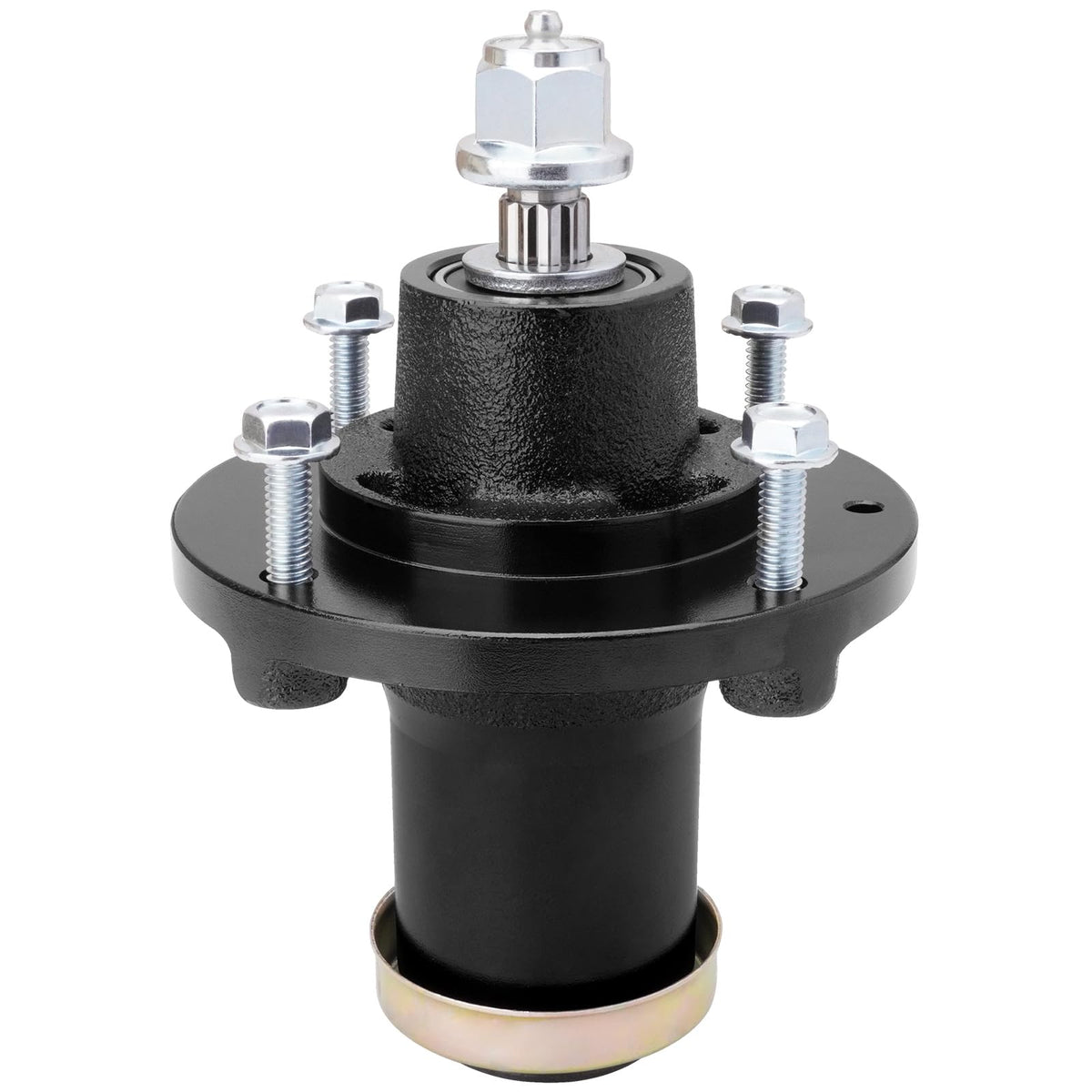 UIOWJC spindle assembly closeup with pulley nut demonstrates sturdy construction