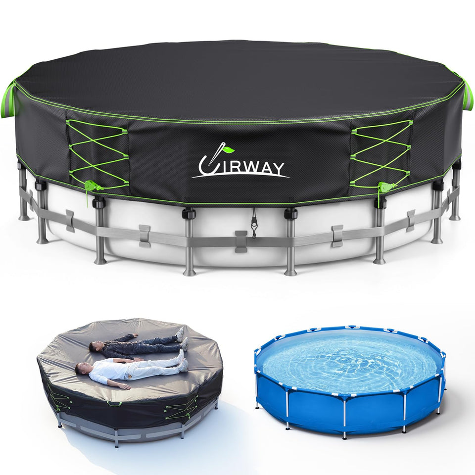 UIRWAY 14ft round pool cover with secure lace drawstrings for a tight fit