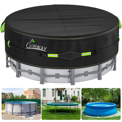 UIRWAY 21ft round pool cover with reflective strips improves nighttime visibility.