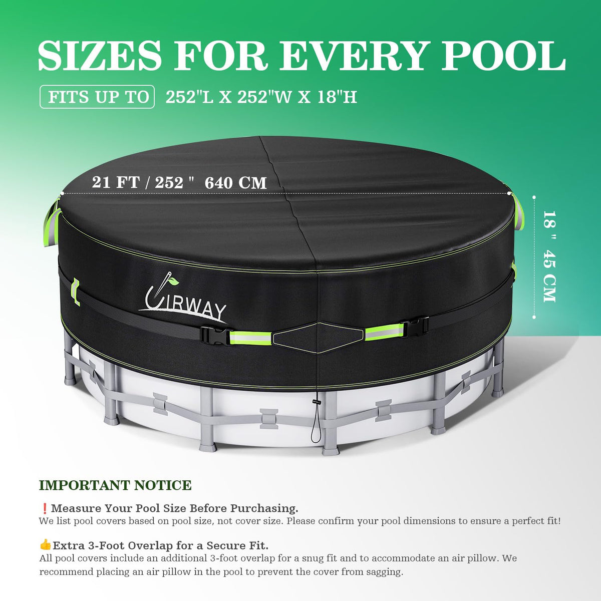 UIRWAY round pool cover made of 420D silver material protects water from debris.