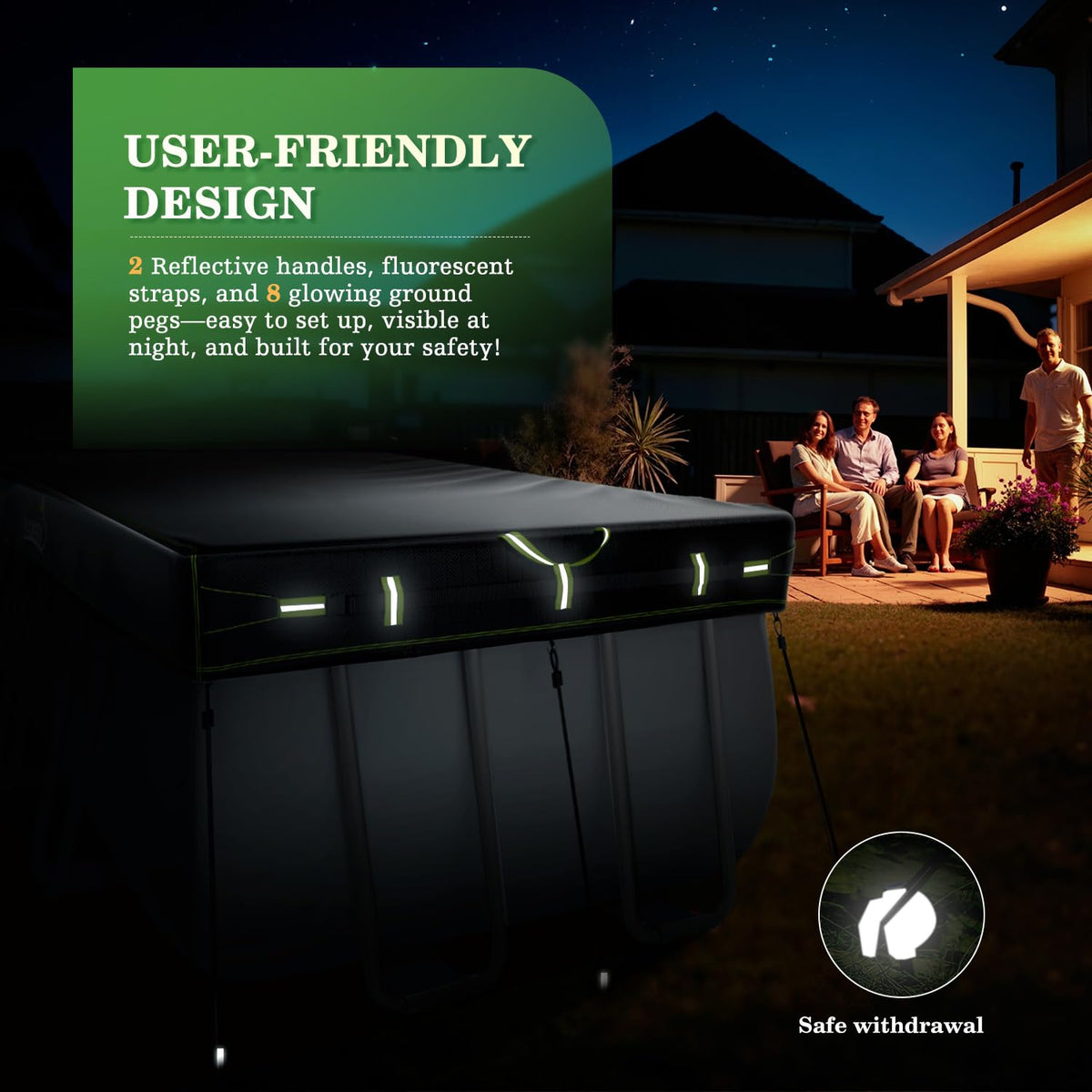 Two green reflective strips handles support easy positioning and safe handling.