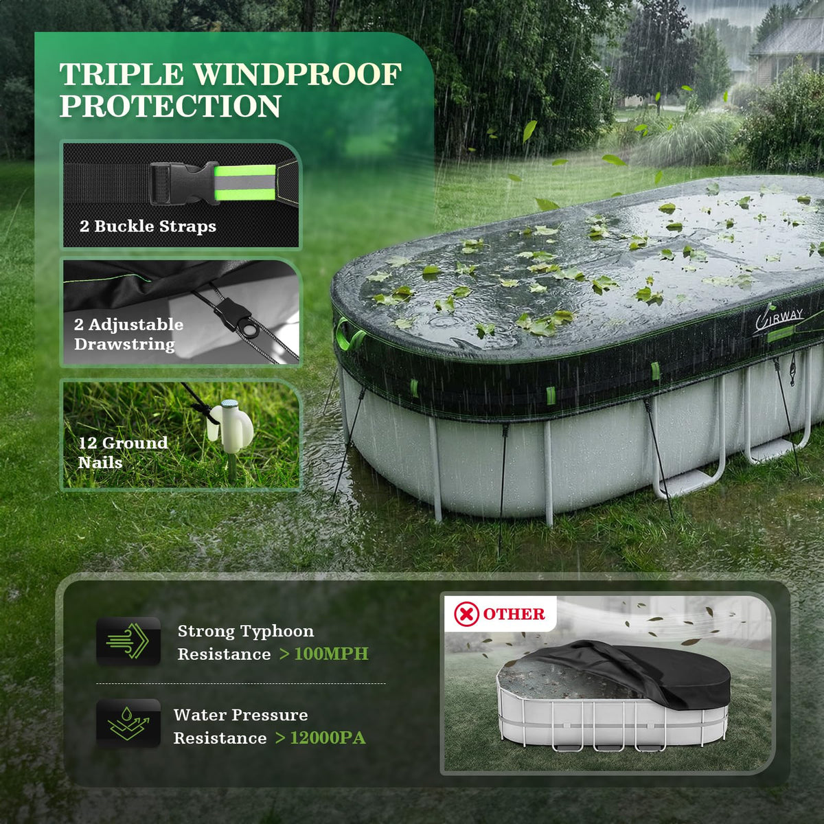 UIRWAY oval pool cover UV-resistant fabric preserving color and longevity