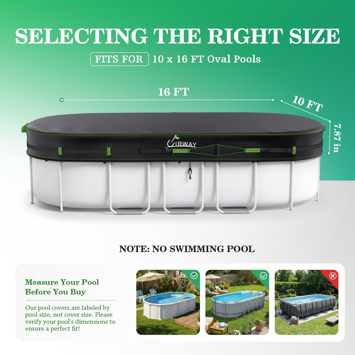 UIRWAY oval pool cover windproof straps securing a snug fit