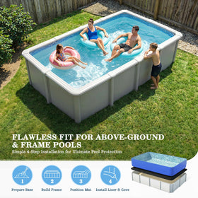 UIRWAY ground protection pad outdoors shows durable base under a pool liner.