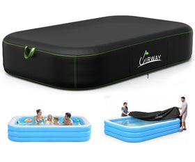 UIRWAY rectangular pool cover top view shows snug fit for inflatable pools and debris protection