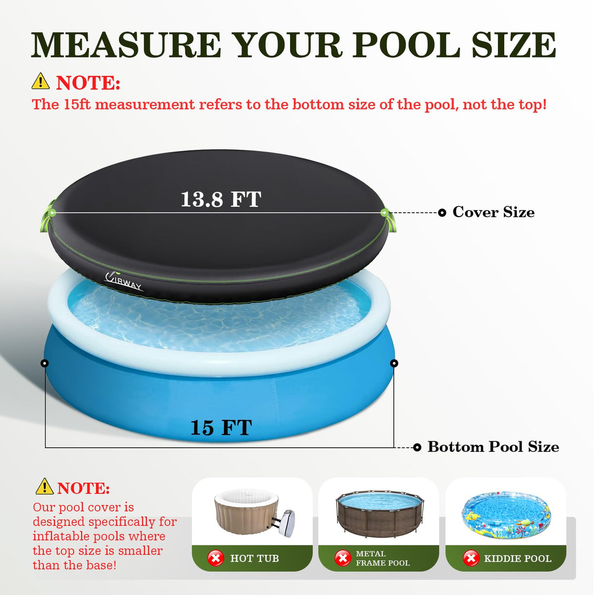 UIRWAY pool cover with two reflective strip handles enhances visibility for safe handling