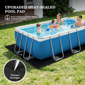 Weed barrier underlayment reduces growth beneath the pool