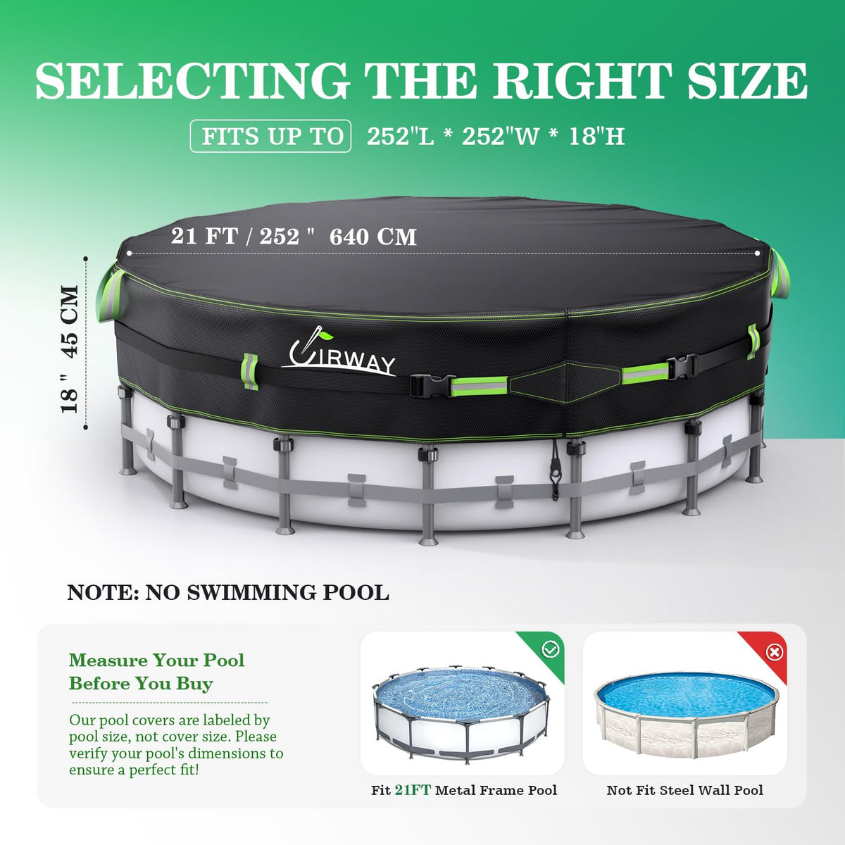 Gel-coated windproof straps stabilizing the pool cover