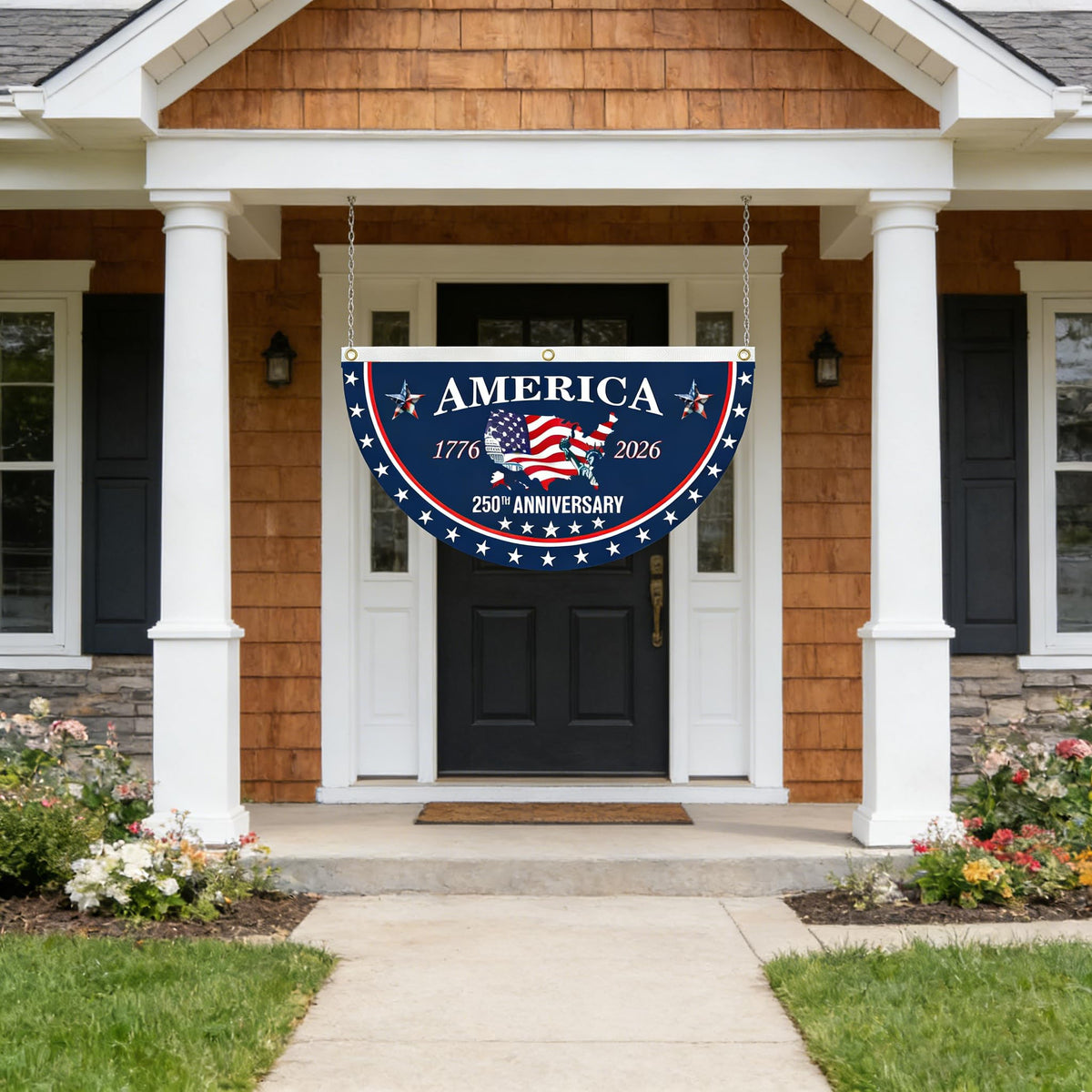 Uivebres 250th Anniversary Bunting Flag features brass buckles for easy hanging