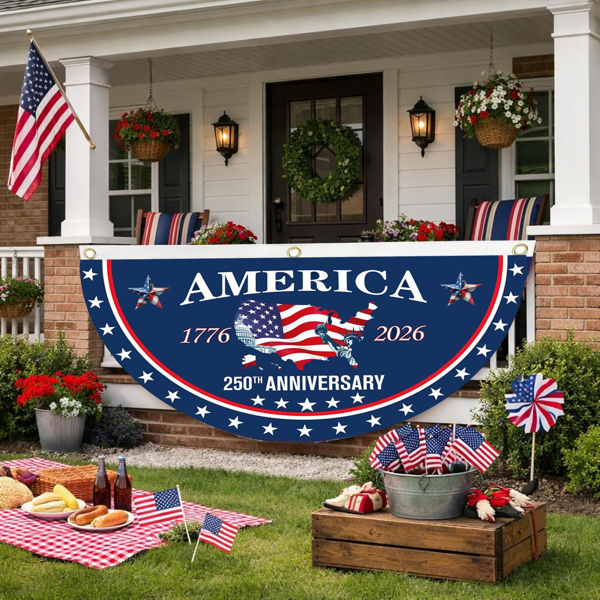 Uivebres 250th Anniversary Bunting Flag included 2-piece set for versatile placements