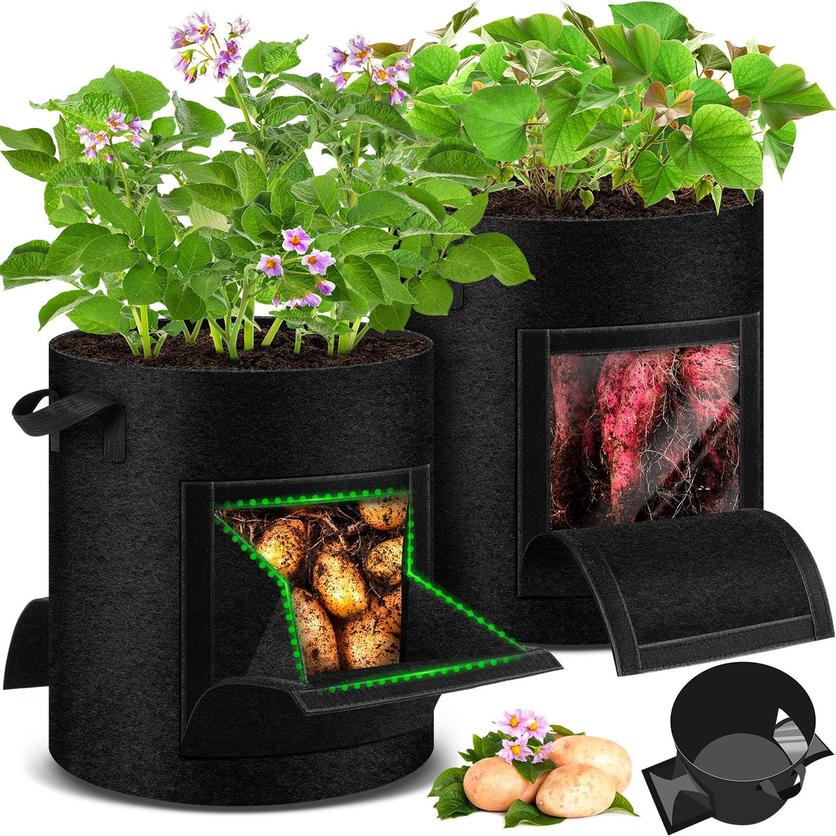 UJG 2-pack potato grow bags with harvest window for easy harvest and root visibility