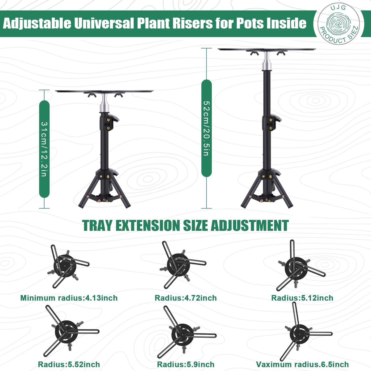 UJG plant riser tripod stability ensures secure placement on surfaces
