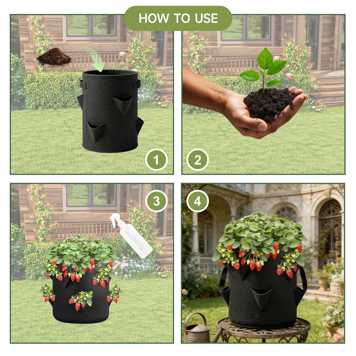 Ujukoxc portable strawberry grow bags with handles simplify moving and sun exposure