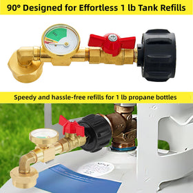 UJW adapter refills 1 lb bottles from 20 lb tanks for versatile outdoor use.