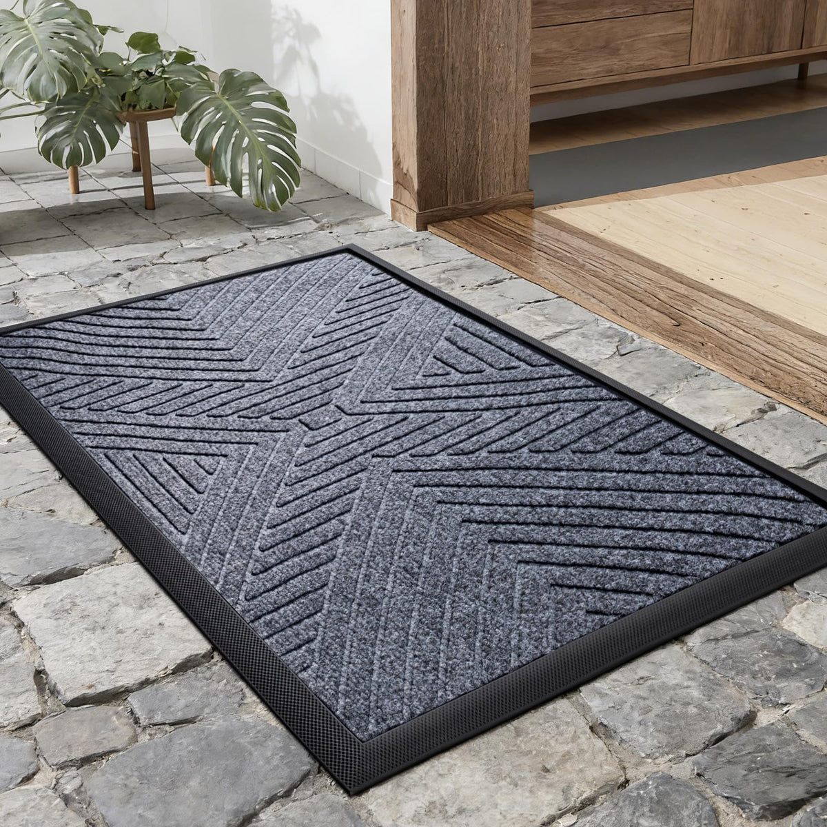 UKISS all-season front door mat outdoors showing absorbent surface for dirt control