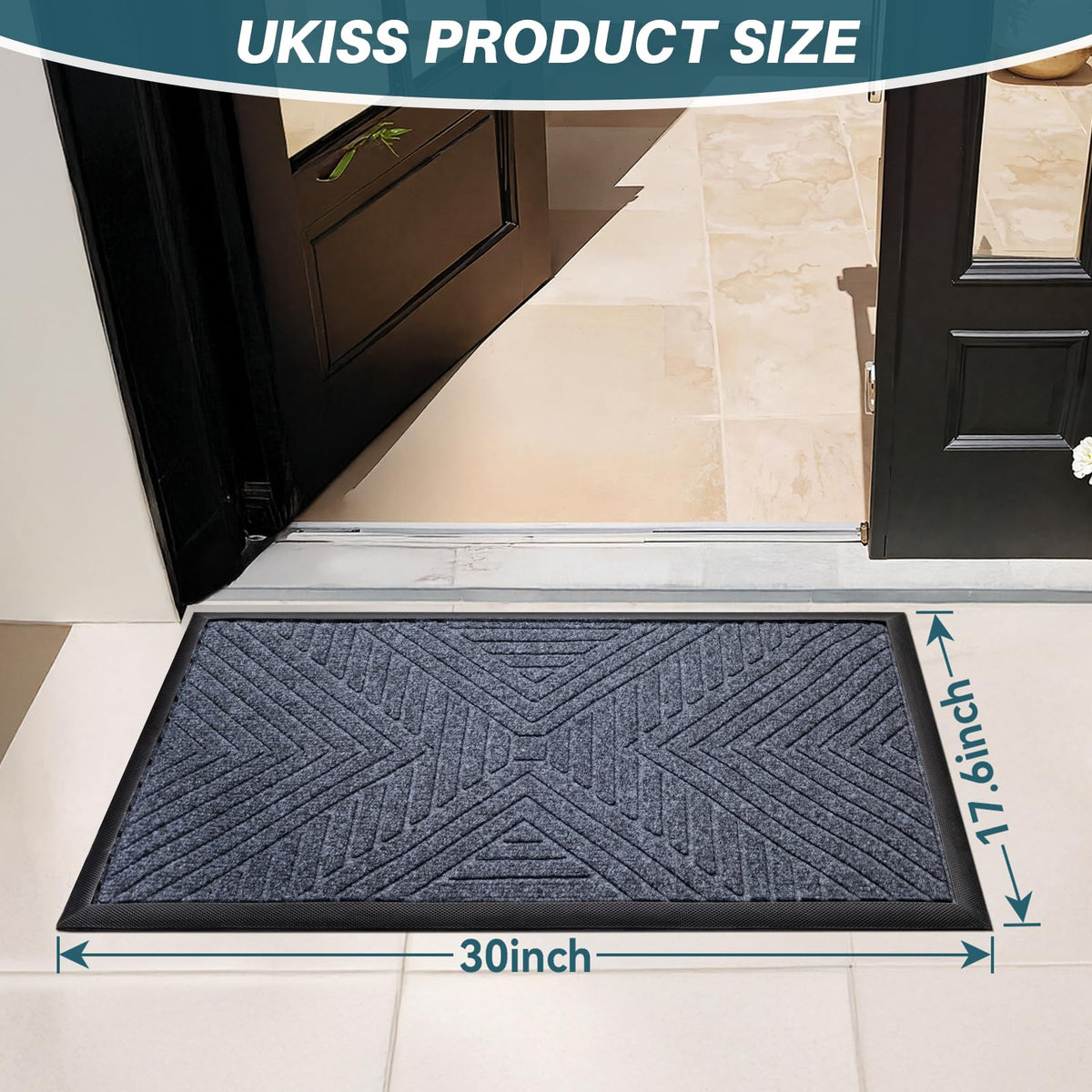 UKISS front door mat with non-slip backing keeps in place at entryway