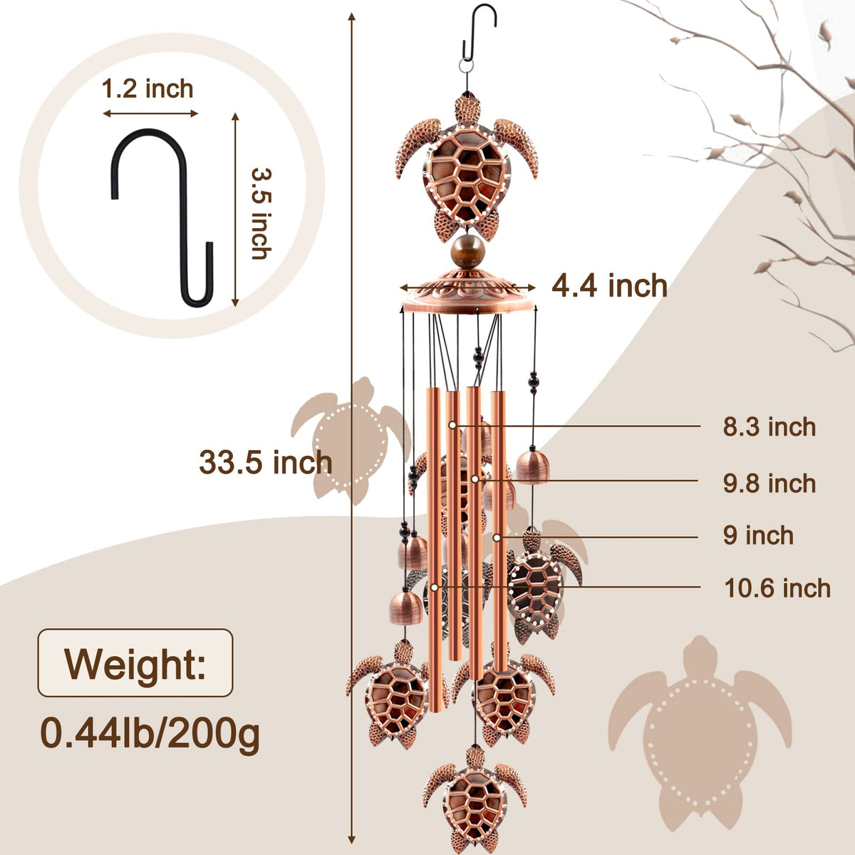 Ukulork sea turtle wind chime bells deliver pleasant tones for garden or patio